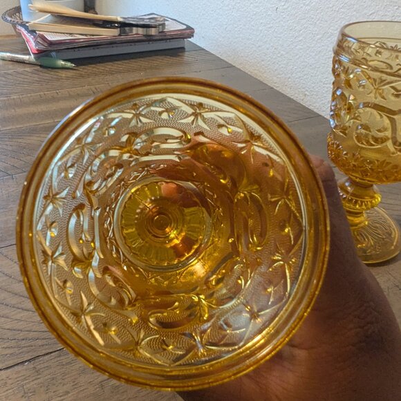1840 Old Baccarat Style Amber Orange Glow Arabesque Pattern Intricate Wine Glass - Picture 9 of 14